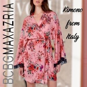 BCBGMAXAZRIA/Cosabella Allora Tie Waist Italian-Made Pink Floral Kimono NWT